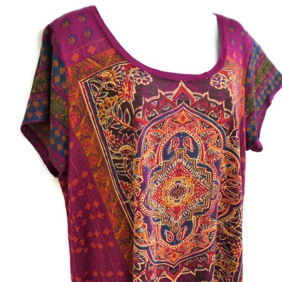 Lucky Brand Tee T Shirt Mandela Print Scoop Short Short Sleeve Red 1X - Picture 3 of 7